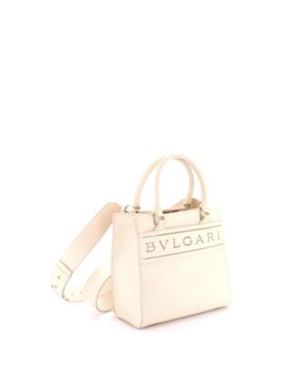 Small Logo Convertible Tote Embroidered Leather