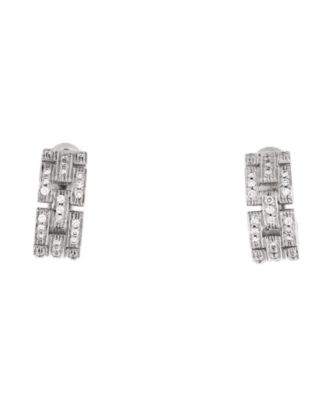  Maillon Panthere 3 Row Hoop Earrings 18K White Gold with Pave Diamonds