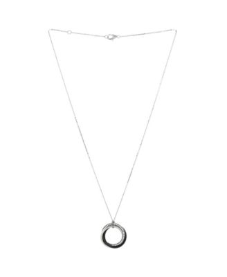  Small Trinity Pendant Necklace 18K White Gold with Diamonds and Ceramic, 16.5 - 17.75"