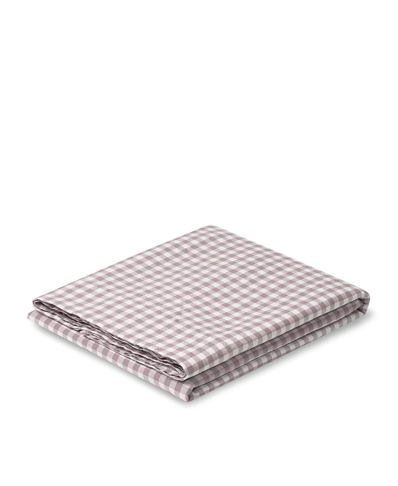 Piglet In Bed Gingham Linen Blend Flat Sheet, Twin In Purple