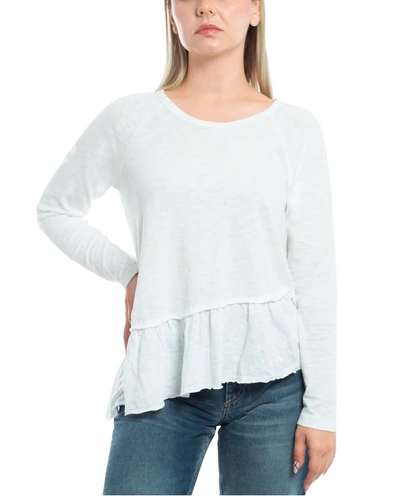 Wilt Clothing Raglan Long Sleeve Asymmetric Peplum Hem Tee In White