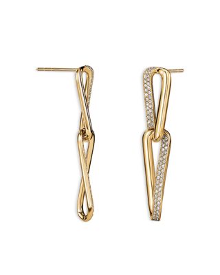 18K Yellow Gold Inside Out Diamond Chain Link Drop Earrings