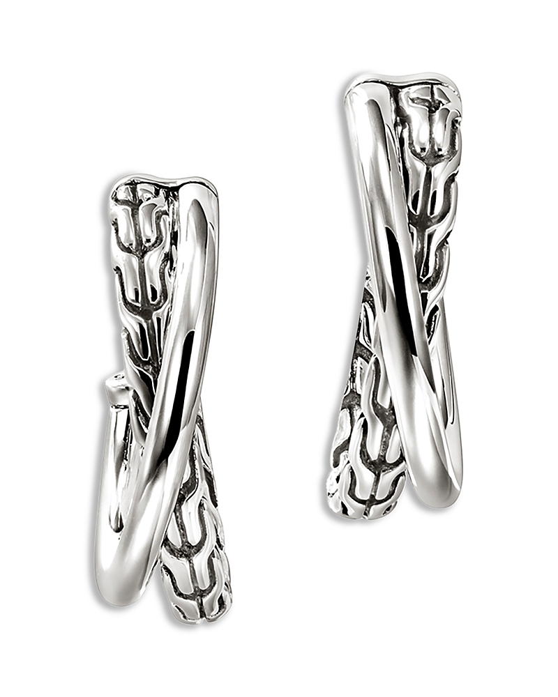 John Hardy Sterling Silver Jh Essentials Crossover Hoop Earrings In Metallic