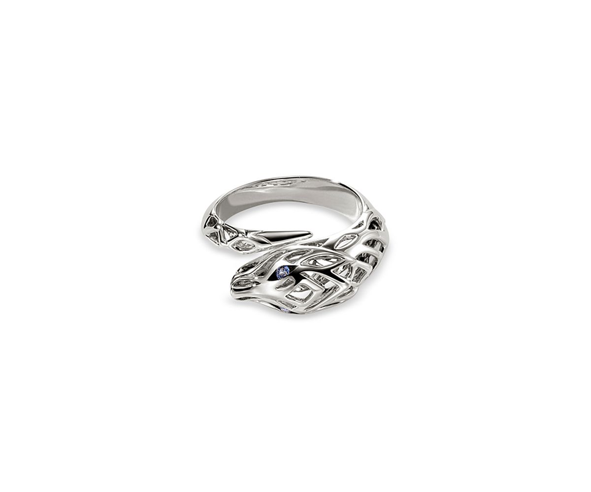 John Hardy Sterling Silver Naga Blue Sapphire Dragon Bypass Ring