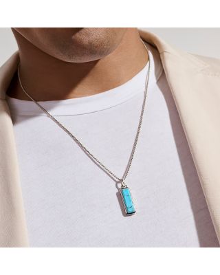 Men's Sterling Silver Modern Talisman Turquoise Pendant Necklace, 22"