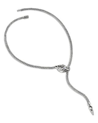 Sterling Silver Naga Blue Sapphire & Diamond Dragon Lariat Necklace, 17"