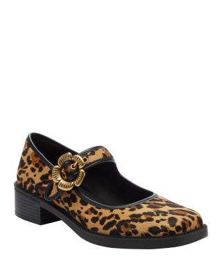 Women's Tea Rose Leopard Print Calf Hair Mary Jane Flats