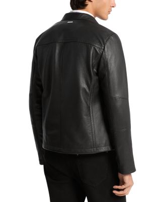 Grained Double Zip Pocket Leather Jacket