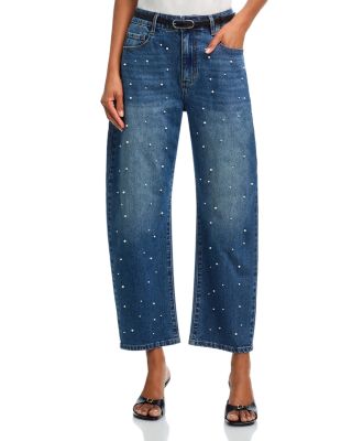 Cobal High Rise Cropped Barrel Jeans in Vintage Medium Blue/Pearl