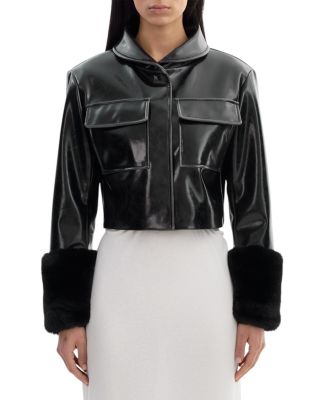 Faux Leather Fur Cuff Jacket