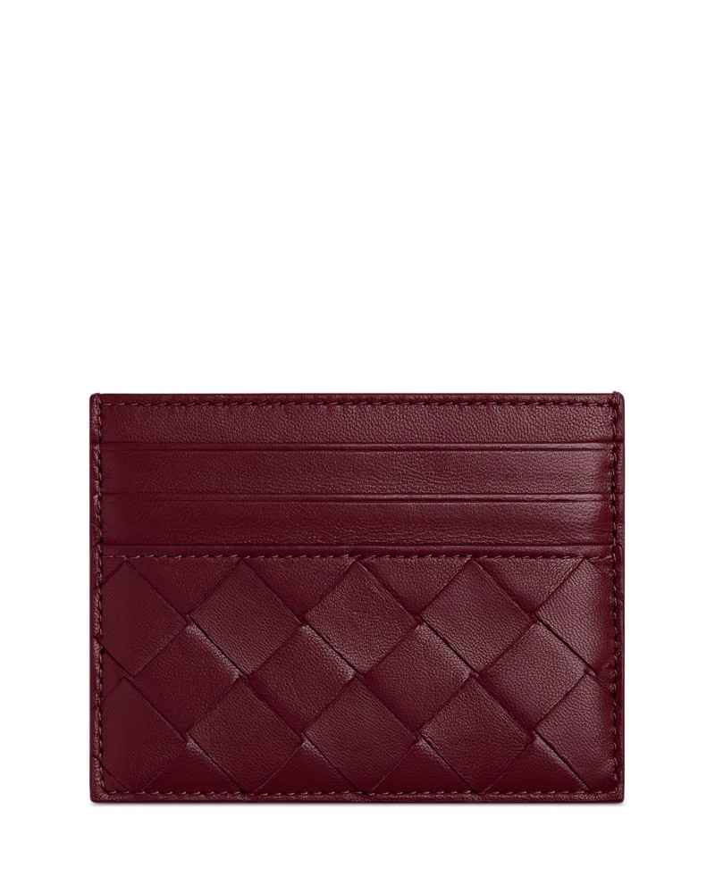 Bottega Veneta Intrecciato Leather Card Case in Barolo/Gold