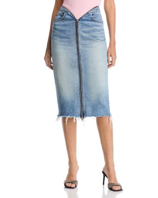 Dipped V Zip Denim Skirt