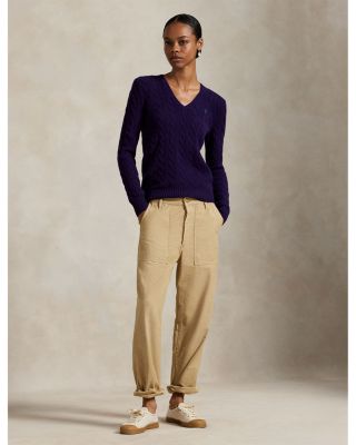 Cable Knit Wool & Cashmere V-Neck Sweater