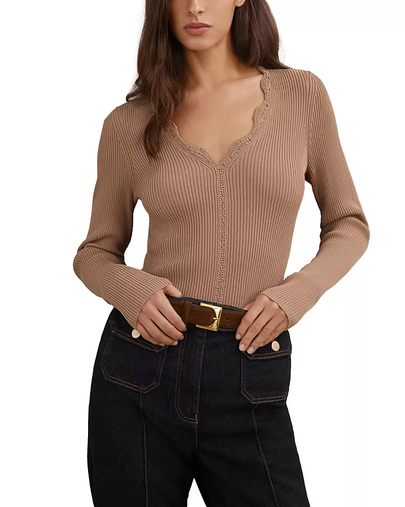 Reiss Lara Crochet Stitch V Neck Sweater