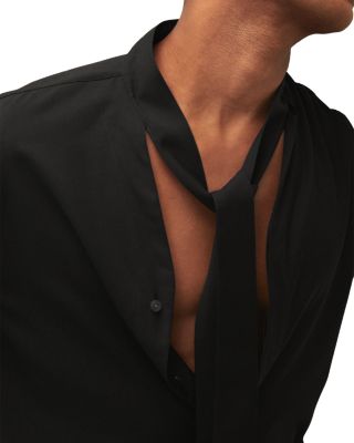 Forte Relaxed Neck Tie Wool Shirt