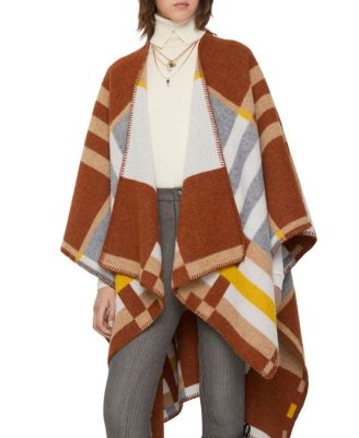  Colour Block Check  Wool Cape