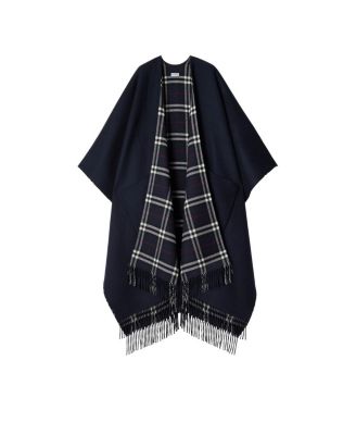  Reversible Check Wool Cashmere Cape