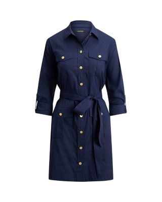 Cotton Blend Roll Tab Sleeve Shirtdress