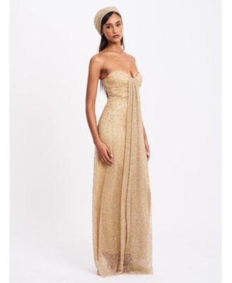  Ada Rhinestone Embellished Strapless Gown with Head Scarf