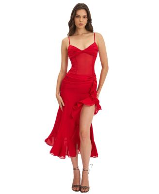  Dahlina Ruched Waist High Slit Maxi Dress