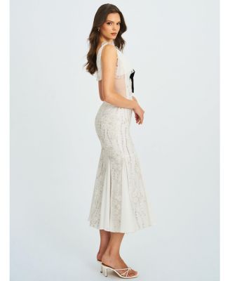  Paola Peter Pan Collar Beaded Sequin Mermaid Midi Dress