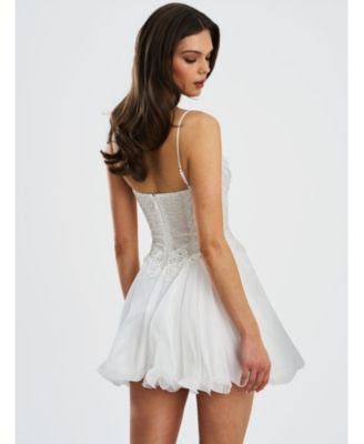  Fabiola Lace Trim Net Top Mini Flare Chiffon Dress