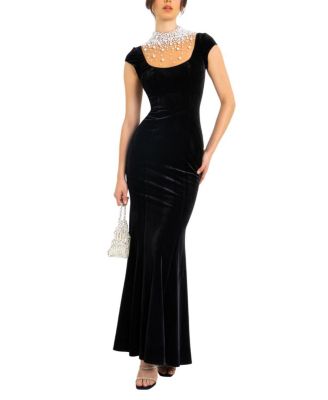  Rachael Velvet Faux Pearl Embellished Gown