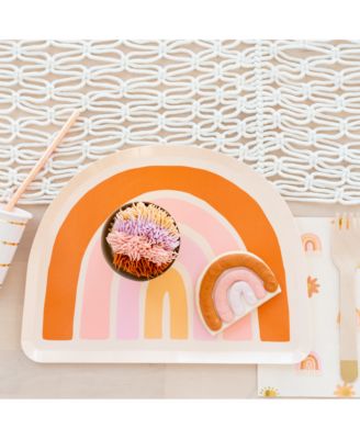  Boho Rainbow Large Paper Plates, Set of 8
