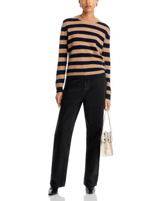 Cashmere Stripe Distressed Crew Sweater