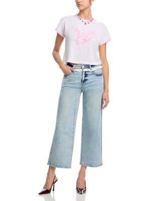 Eyelet Ruffle High Rise Ankle Jeans in Light Wash - Exclusive