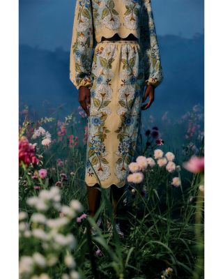 Garden Scarf Print Linen Midi Skirt