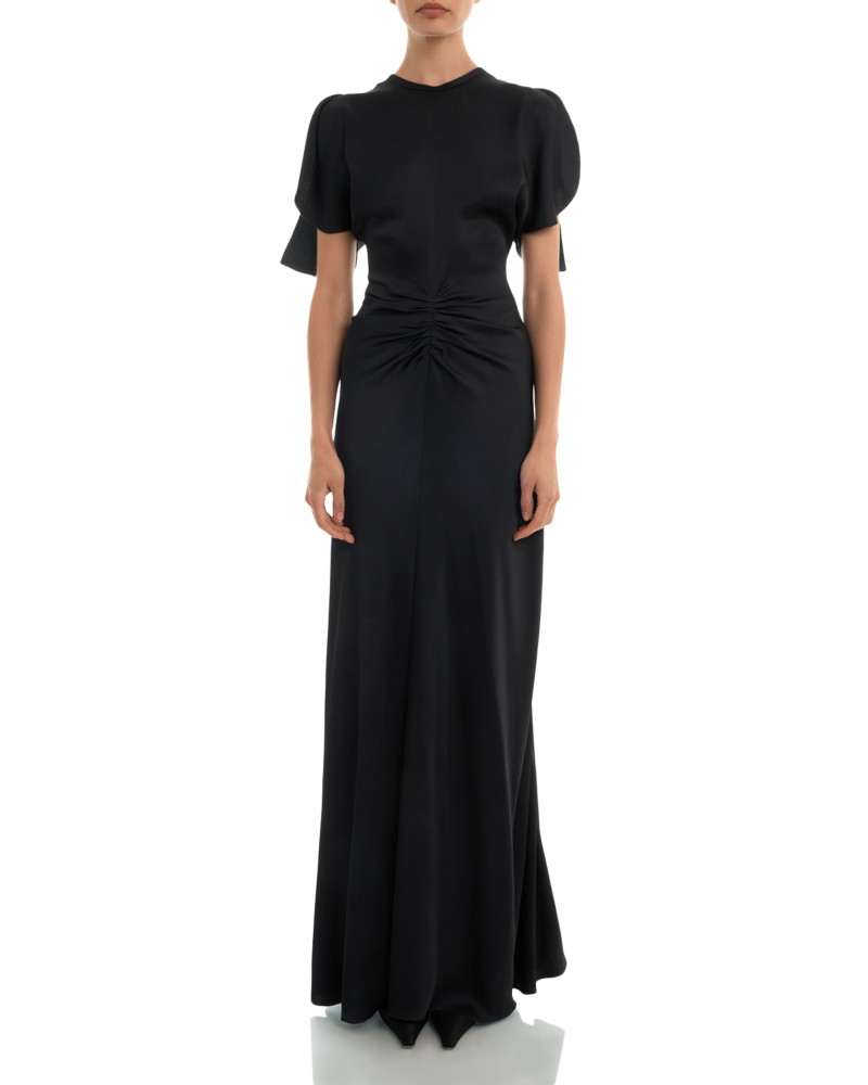 Victoria Beckham Gathered Waist Floor Length Dress in Navy