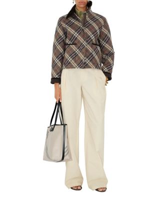 Cropped Check Quilted Cotton Jacket