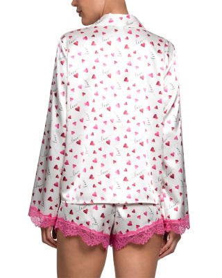 Stretch Satin Novelty Heart Shortie Pajama Set