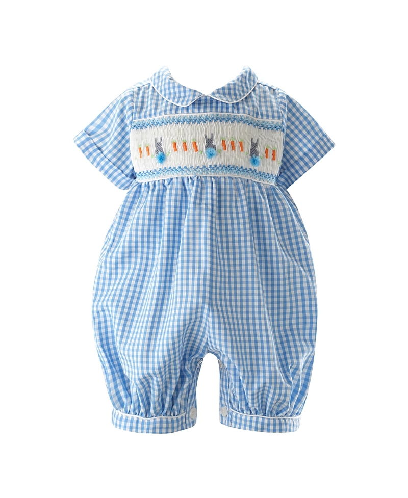 Rachel Riley Boys' Gingham Bunny Smocked Babysuit - Baby