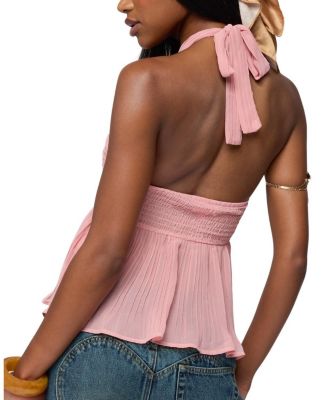 Pleated Chiffon Babydoll Halter Top