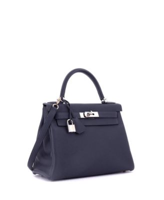 Kelly 28 Handbag Blue Togo with Palladium Hardware