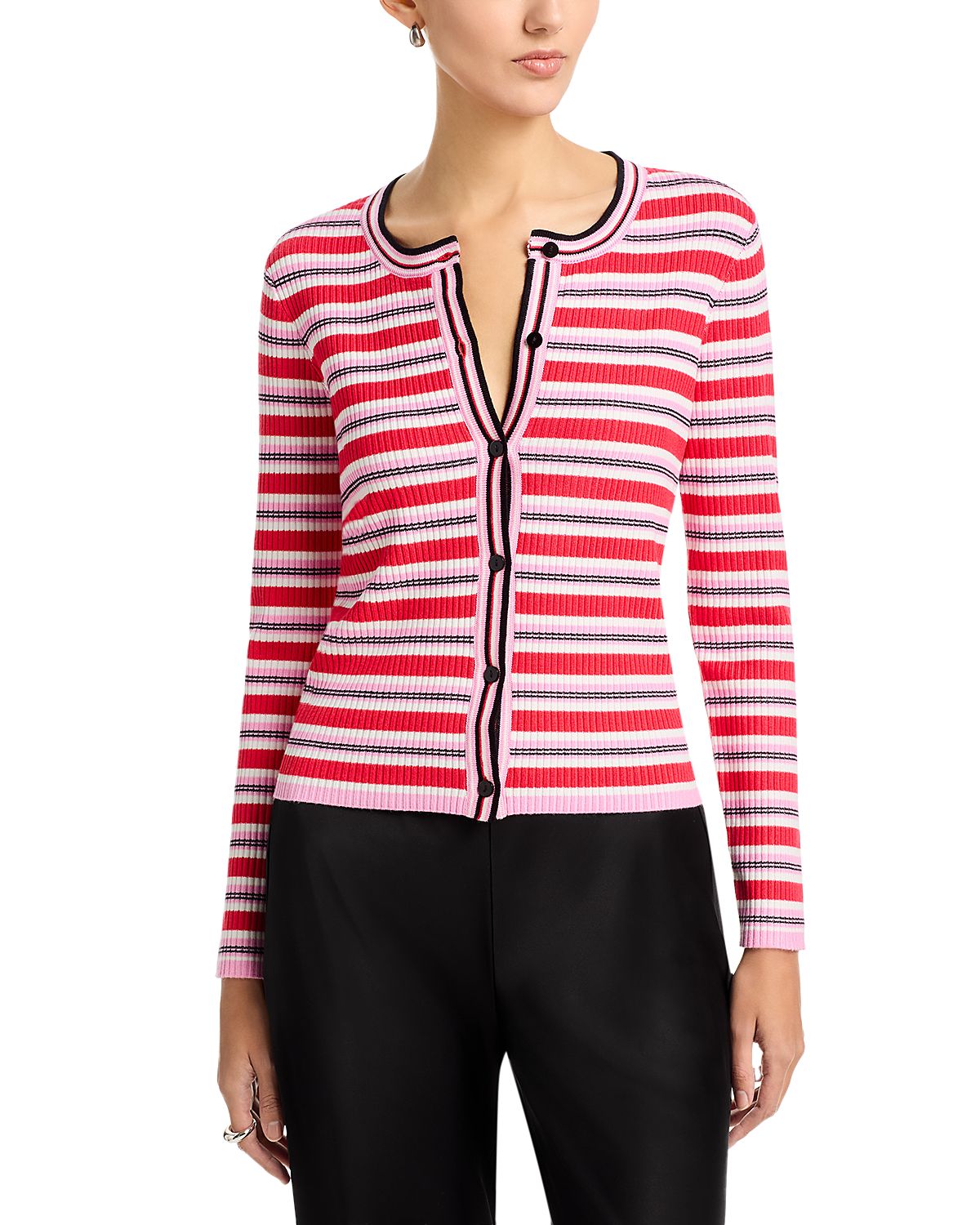T Tahari Long Sleeve Crewneck Striped Sweater