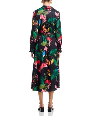 Long Sleeve Half Placket Faux Wrap Dress