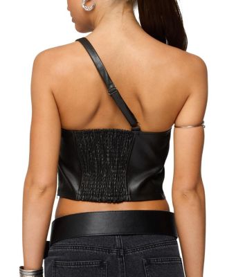  Asymmetric Cutout Faux Leather Top