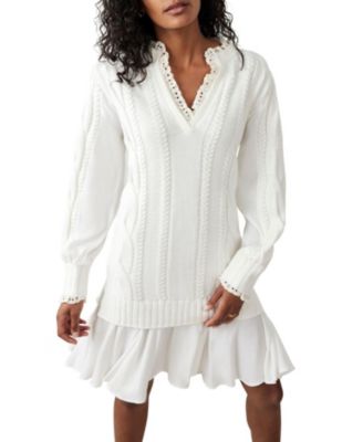  Women's Cable Knit Gathered Hem Mini Dress