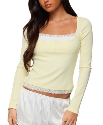 Joana Layered Lacey Henley Top
