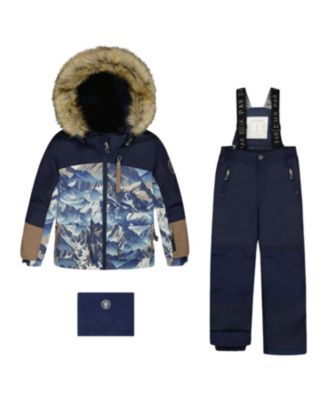  Boys' Two-Piece Play Snowsuit with Printed Colorblocked Jacket - Little Kid