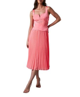  Peplum Cross Detail Pleated Midi Dress