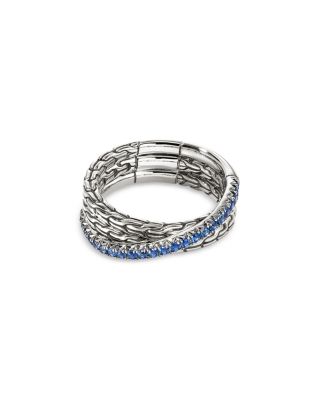 Sterling Silver Essentials Blue Sapphire Pav&eacute; Crossover Ring