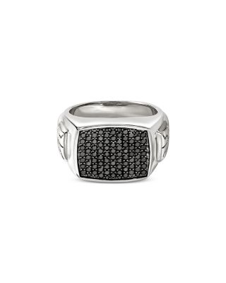 Men's Sterling Silver ID Signet Black Sapphire Pav&eacute; Cluster Ring