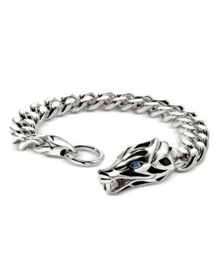Men's Sterling Silver Naga Blue Sapphire Dragon Head Link Bracelet