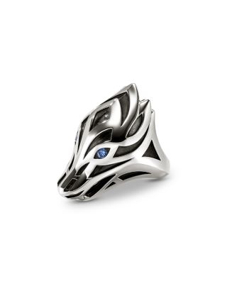 Men's Sterling Silver Naga Blue Sapphire Dragon Ring