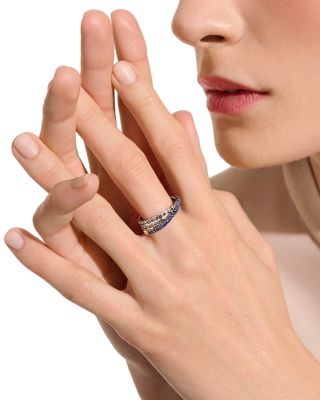 Sterling Silver Essentials Blue Sapphire Pav&eacute; Crossover Ring