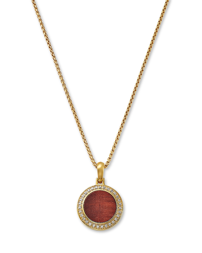 Bloomingdale's Fine Collection Men's Tiger Eye & Diamond Circle Pendant Necklace in 14K Yellow Gold, 0.25 tcw